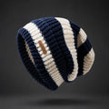 Men Beanie | Ribbed Knit Slouchy Fit with Striped Pattern