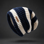 Men Beanie | Ribbed Knit Slouchy Fit with Striped Pattern