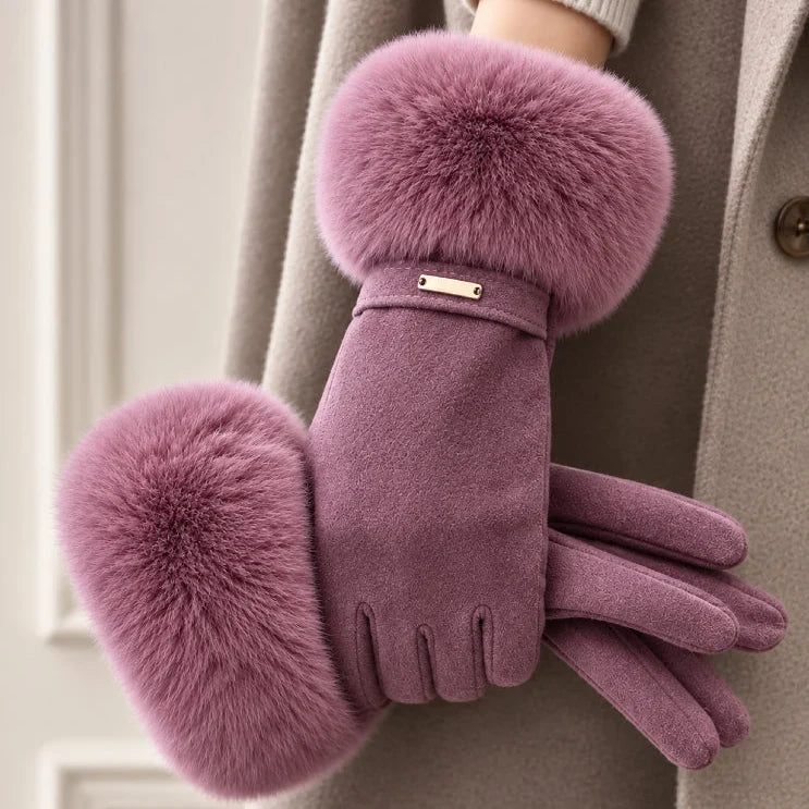 Women Gloves | Faux Fur Cuffed Full-Finger Winter Design