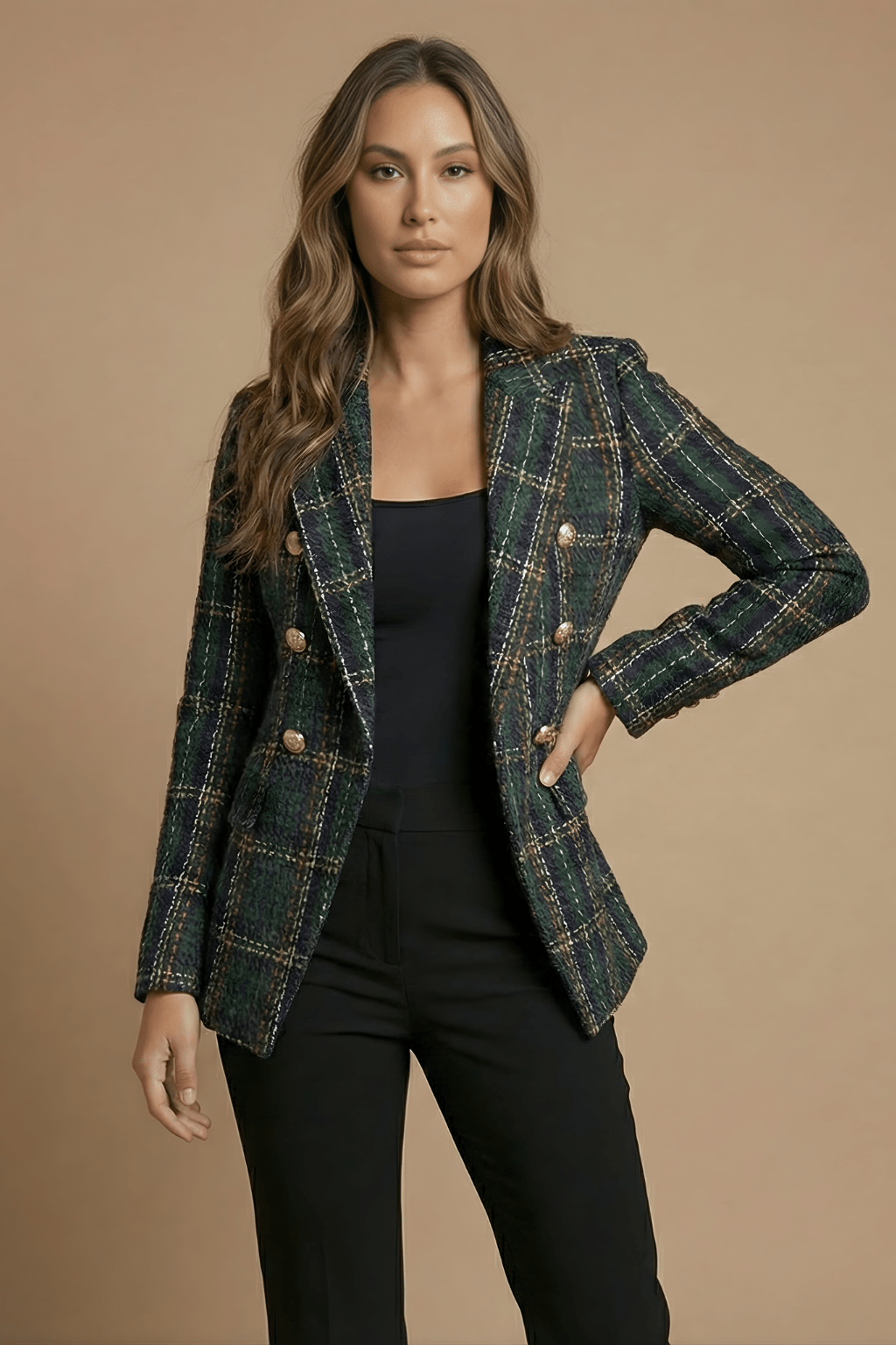 Jacket Women Elongated Length Double Breasted Closure - Evergreen Outfits - Women Blazer