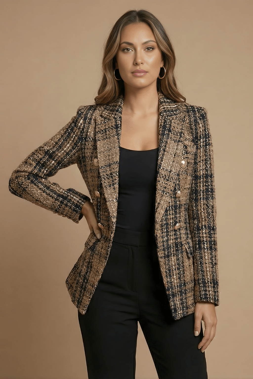 Jacket Women Elongated Length Double Breasted Closure - Evergreen Outfits - Women Blazer