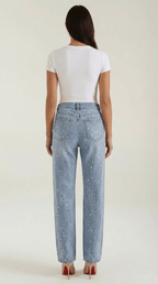 Jeans Women Baggy Fit Sparkle Design Detail Features - Evergreen Outfits - Women Pants
