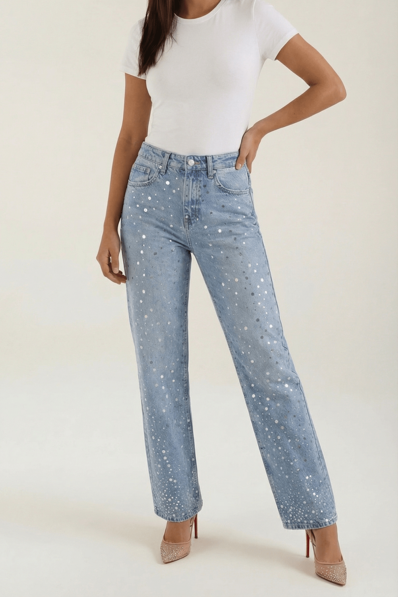 Jeans Women Baggy Fit Sparkle Design Detail Features - Evergreen Outfits - Women Pants
