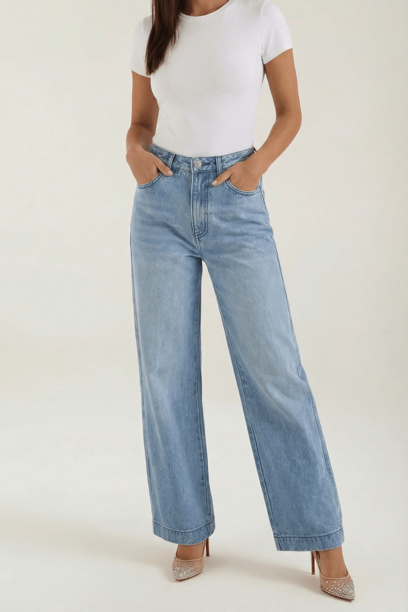Jeans Women Baggy Fit Wide Leg High Rise Waist - Evergreen Outfits - Women Pants