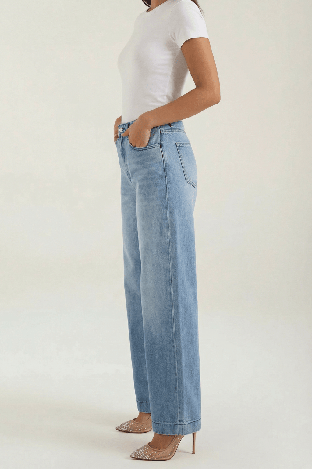 Jeans Women Baggy Fit Wide Leg High Rise Waist - Evergreen Outfits - Women Pants