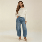 Jeans Women High Waisted Barrel Leg Relaxed Fit Cut - Evergreen Outfits - Women Pants