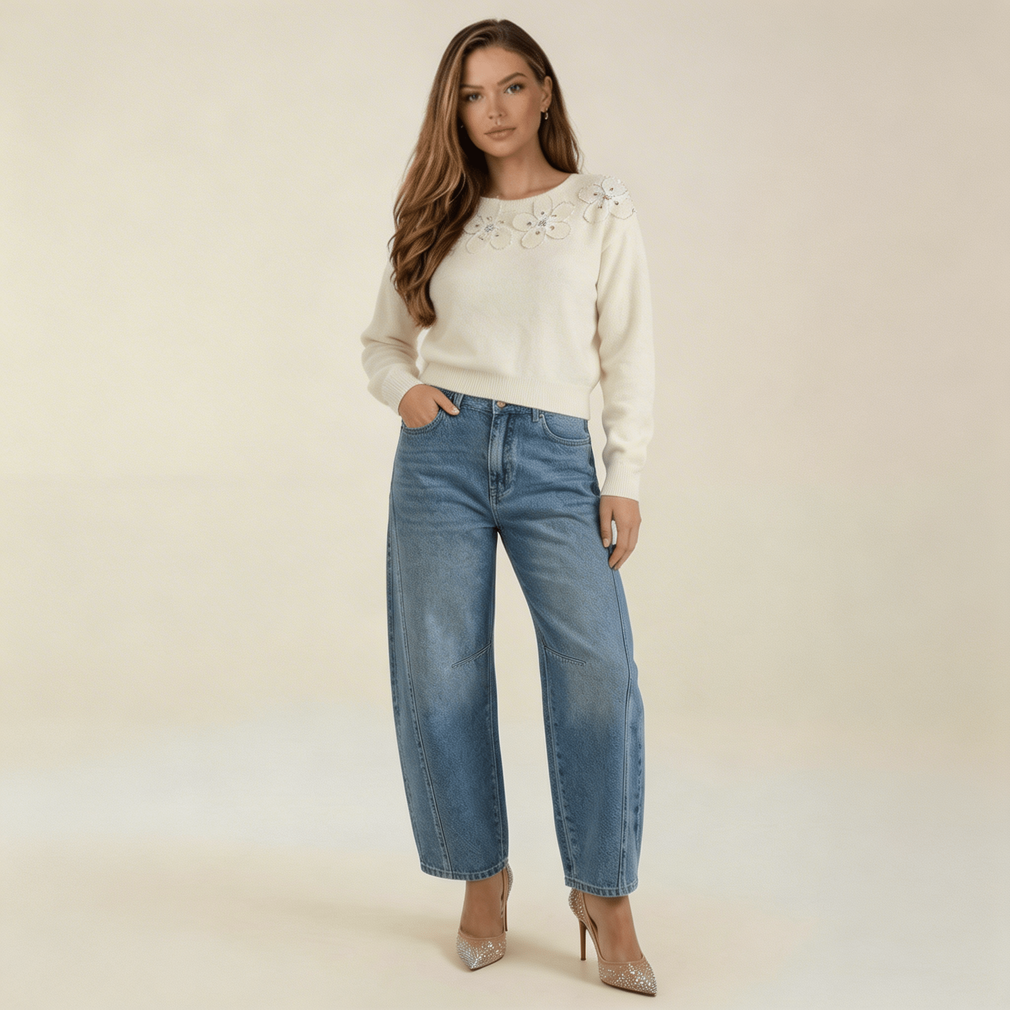Jeans Women High Waisted Barrel Leg Relaxed Fit Cut - Evergreen Outfits - Women Pants
