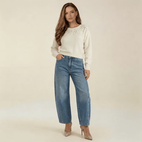 Jeans Women High Waisted Barrel Leg Relaxed Fit Cut - Evergreen Outfits - Women Pants