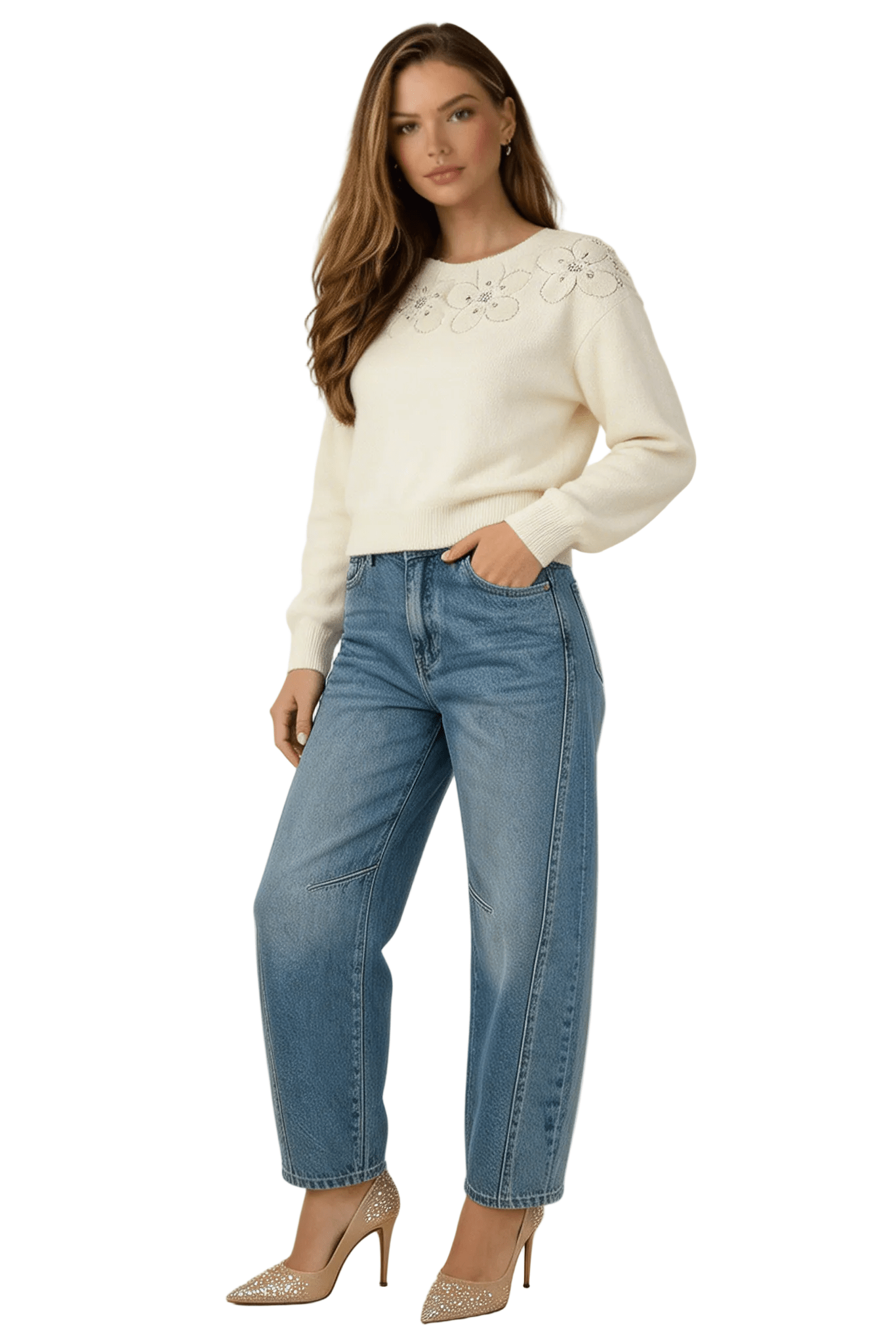 Jeans Women High Waisted Barrel Leg Relaxed Fit Cut - Evergreen Outfits - Women Pants