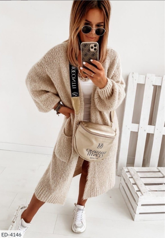Women Cardigan | Open Front Loose Fit with Hip Pockets
