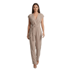 Jumpsuit Women Short Sleeve V Neck Full Length Belted - Evergreen Outfits - Women Jumpsuit