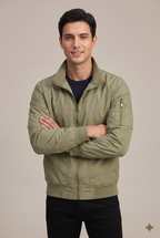 Men Jacket | Zip-Up Bomber with Stand Collar Flap Pockets