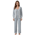 Knitwear Set Women Three Piece V Neck Wide Leg Trousers - Evergreen Outfits - Women Set