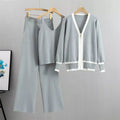 Knitwear Set Women Three Piece V Neck Wide Leg Trousers - Evergreen Outfits - Women Set