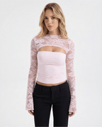 Lace Top Women Long Sleeve High Neck Sheer Fitted Style - Evergreen Outfits - Women Top