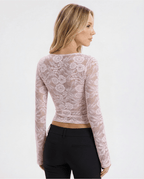 Lace Top Women Long Sleeve High Neck Sheer Fitted Style - Evergreen Outfits - Women Top