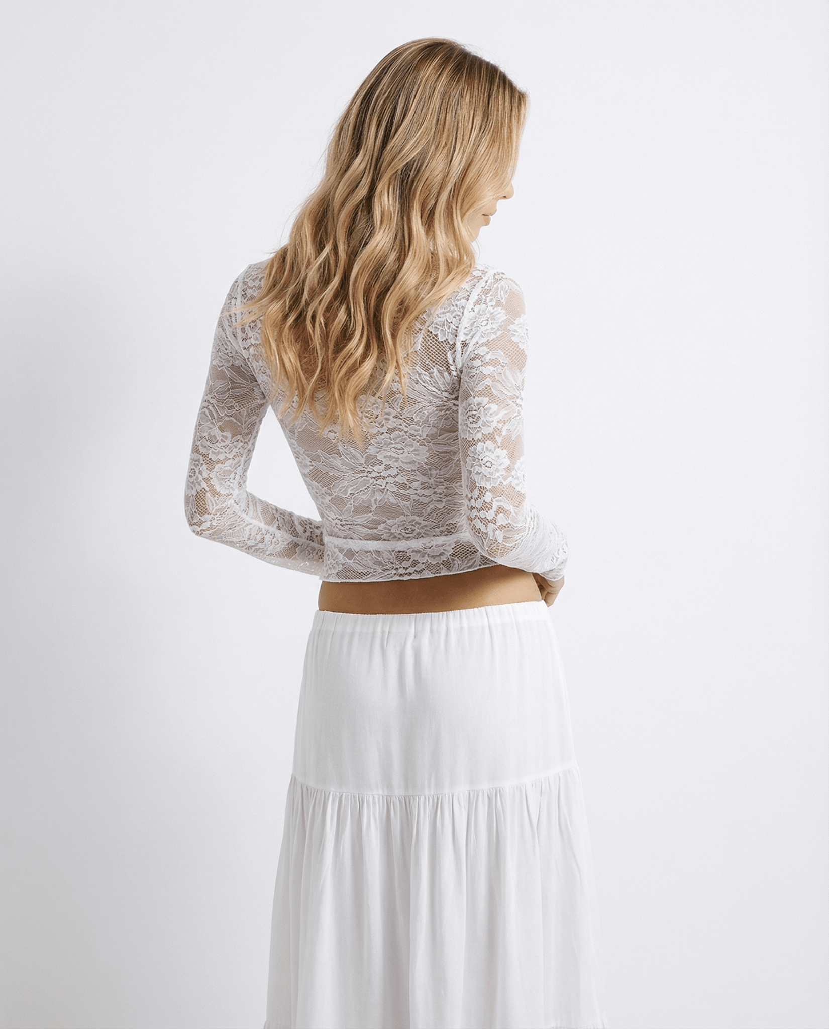 Lace Top Women Long Sleeve High Neck Sheer Fitted Style - Evergreen Outfits - Women Top