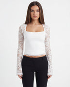 Lace Top Women Long Sleeve Sheer Back Fitted Design - Evergreen Outfits - Women Top