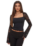 Lace Top Women Long Sleeve Sheer Back Fitted Design - Evergreen Outfits - Women Top