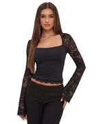 Lace Top Women Long Sleeve Sheer Back Fitted Design - Evergreen Outfits - Women Top