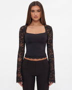 Lace Top Women Long Sleeve Sheer Back Fitted Design - Evergreen Outfits - Women Top