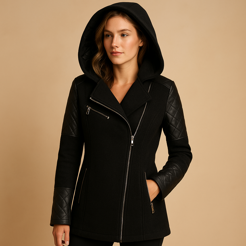 Women Coat | Longline Cut with Attached Hood and Front Closure