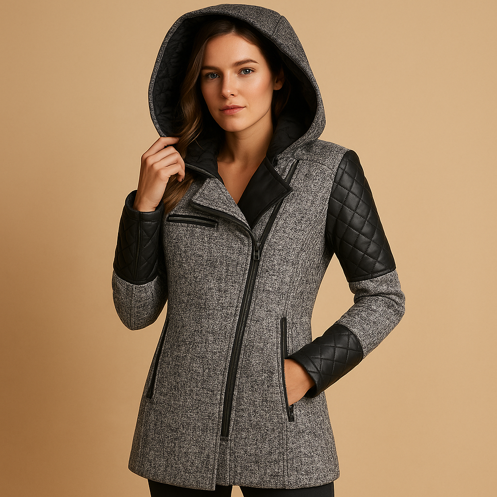 Women Coat | Longline Cut with Attached Hood and Front Closure