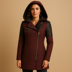 Women Coat | Longline Cut with Attached Hood and Front Closure
