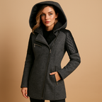 Women Coat | Longline Cut with Attached Hood and Front Closure