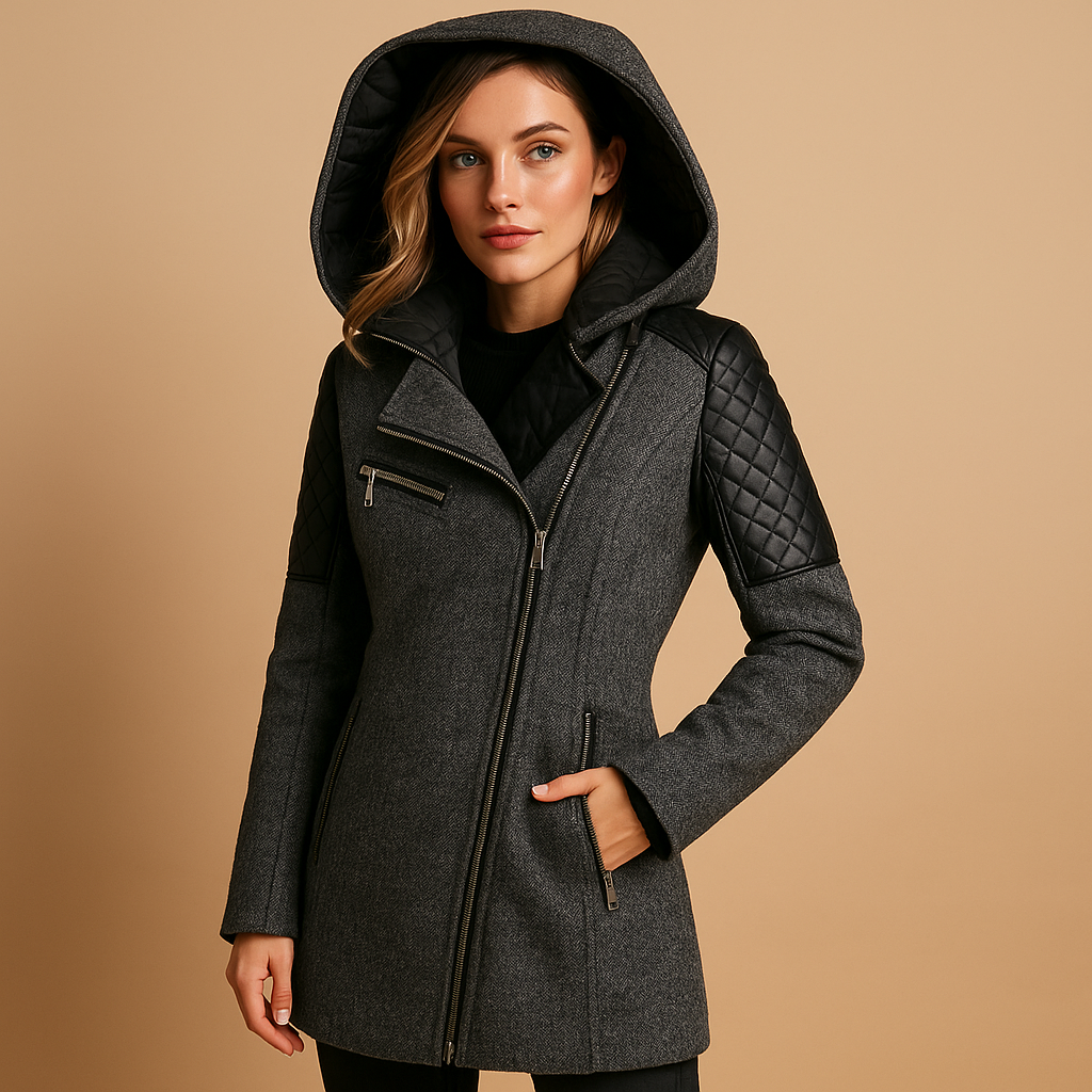 Women Coat | Longline Cut with Attached Hood and Front Closure