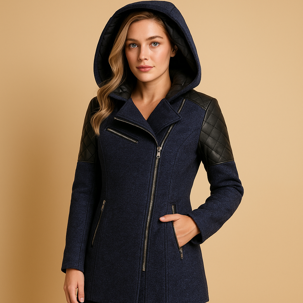 Women Coat | Longline Cut with Attached Hood and Front Closure