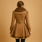 Women Coat | Long-Line Cut with Faux Fur Collar Detail