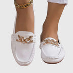 Loafers Women Chain Detail Round Toe Slip-On Flat Heel - Evergreen Outfits- Women Loafers
