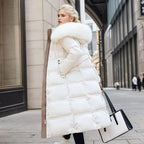 Women Puffer Jacket | Longline Fit with Fur-Trimmed Hood