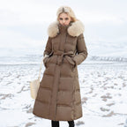 Women Puffer Jacket | Longline Fit with Fur-Trimmed Hood