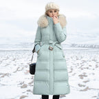 Women Puffer Jacket | Longline Fit with Fur-Trimmed Hood