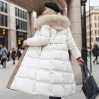 Women Puffer Jacket | Longline Fit with Fur-Trimmed Hood