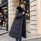Women Puffer Jacket | Longline Fit with Fur-Trimmed Hood