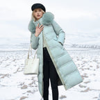 Women Puffer Jacket | Longline Fit with Fur-Trimmed Hood