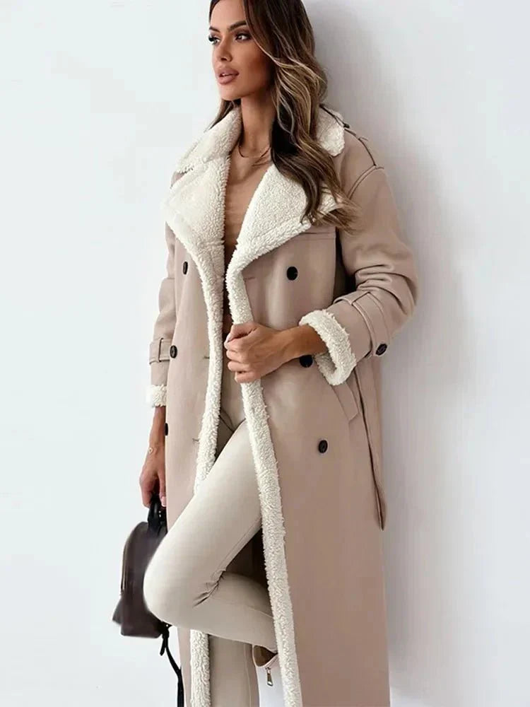 Women Coat | Full-Length Shearling-Lined with Belted Waist