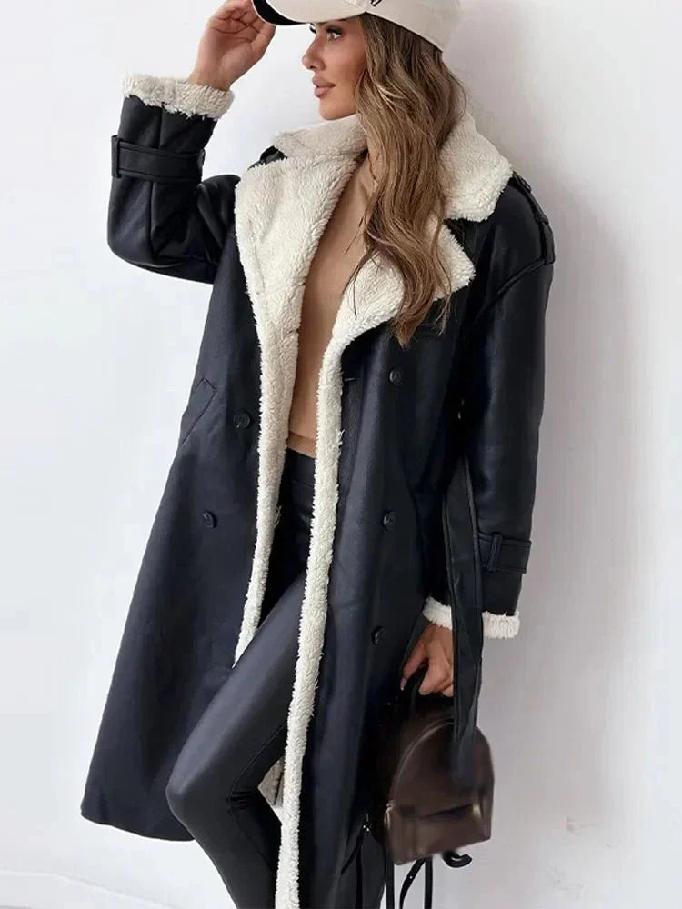 Women Coat | Full-Length Shearling-Lined with Belted Waist