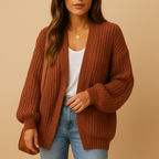 Women Cardigan | Open Front Loose Fit Long Sleeve Hip Length
