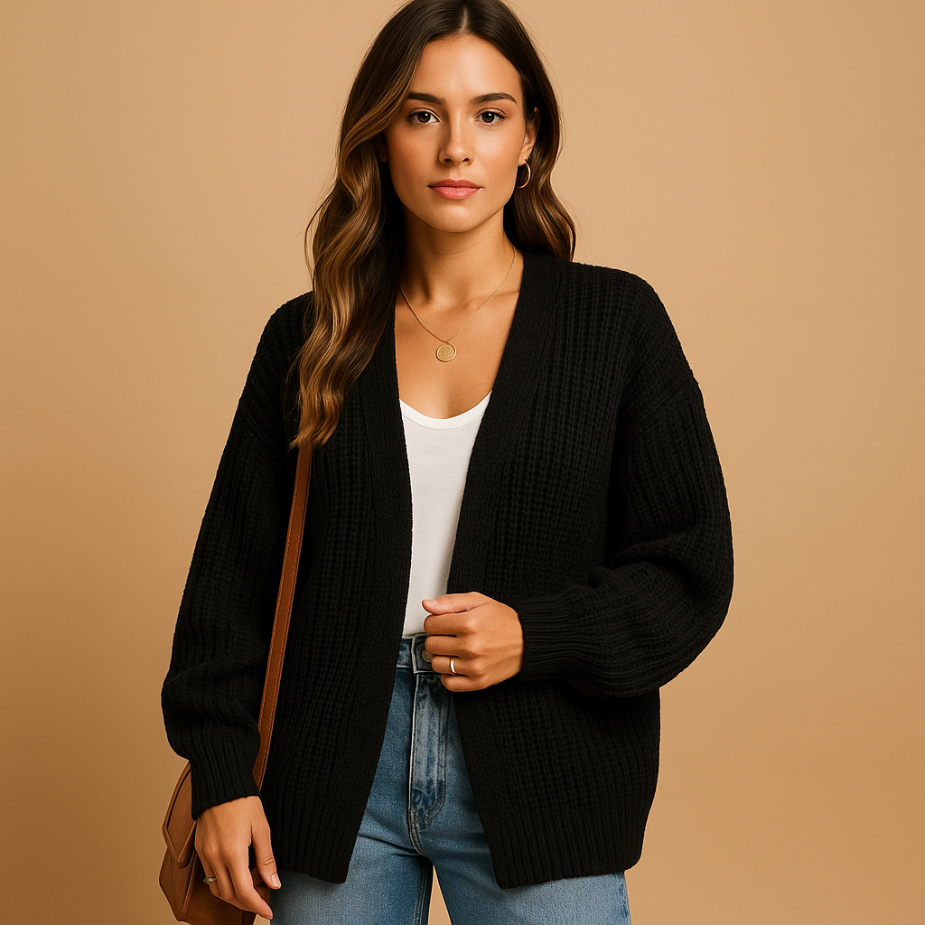 Women Cardigan | Open Front Loose Fit Long Sleeve Hip Length