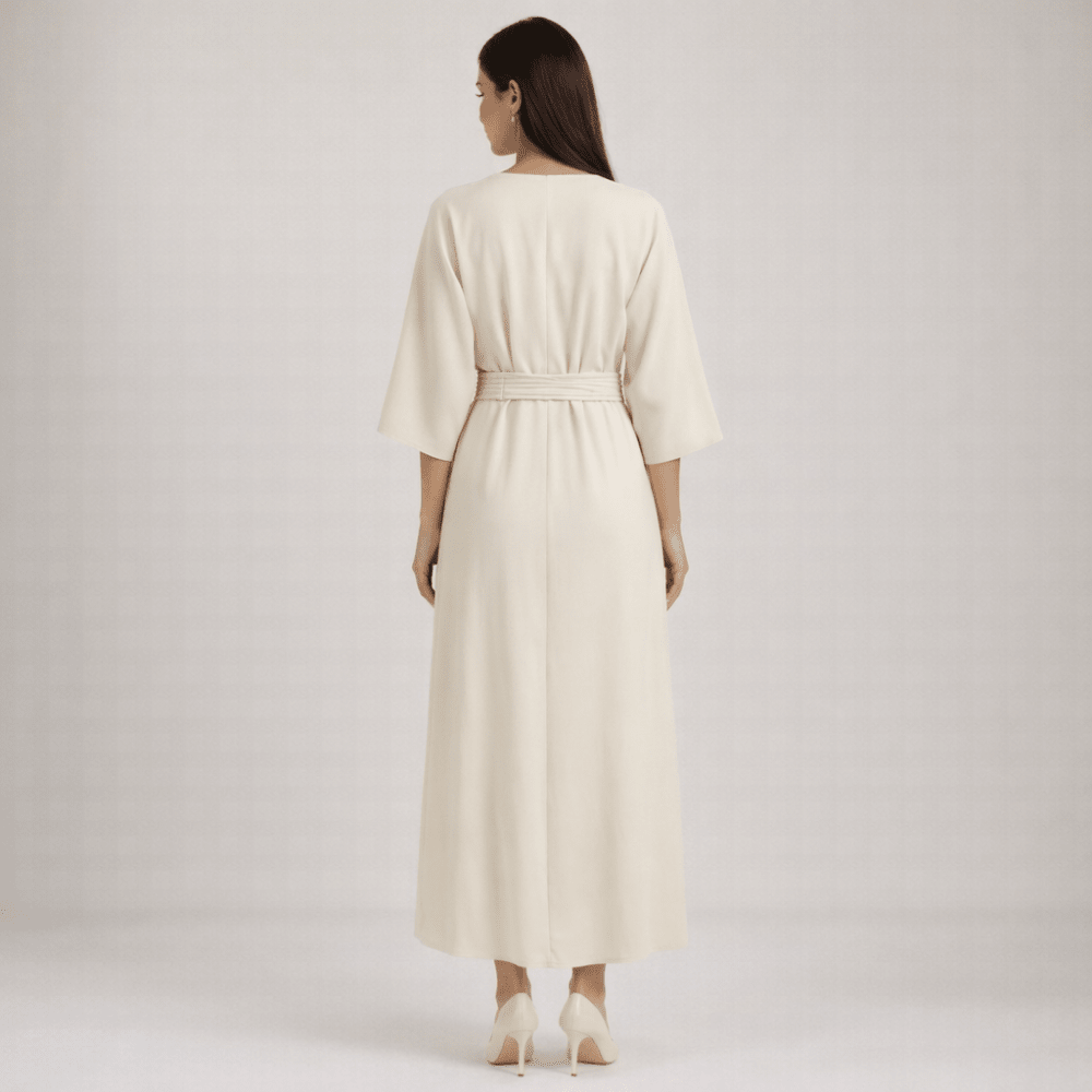 Maxi Dress Women Belted Waist With Bell Shaped Sleeves - Evergreen Outfits - Women Maxi Dress