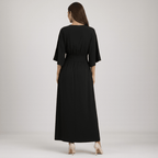 Maxi Dress Women Belted Waist With Bell Shaped Sleeves - Evergreen Outfits - Women Maxi Dress