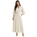 Maxi Dress Women Belted Waist With Bell Shaped Sleeves - Evergreen Outfits - Women Maxi Dress