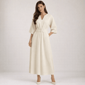 Maxi Dress Women Belted Waist With Bell Shaped Sleeves - Evergreen Outfits - Women Maxi Dress