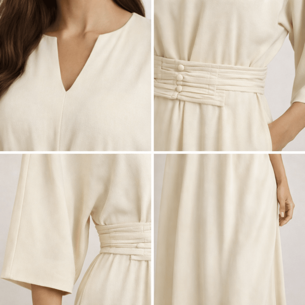 Maxi Dress Women Belted Waist With Bell Shaped Sleeves - Evergreen Outfits - Women Maxi Dress