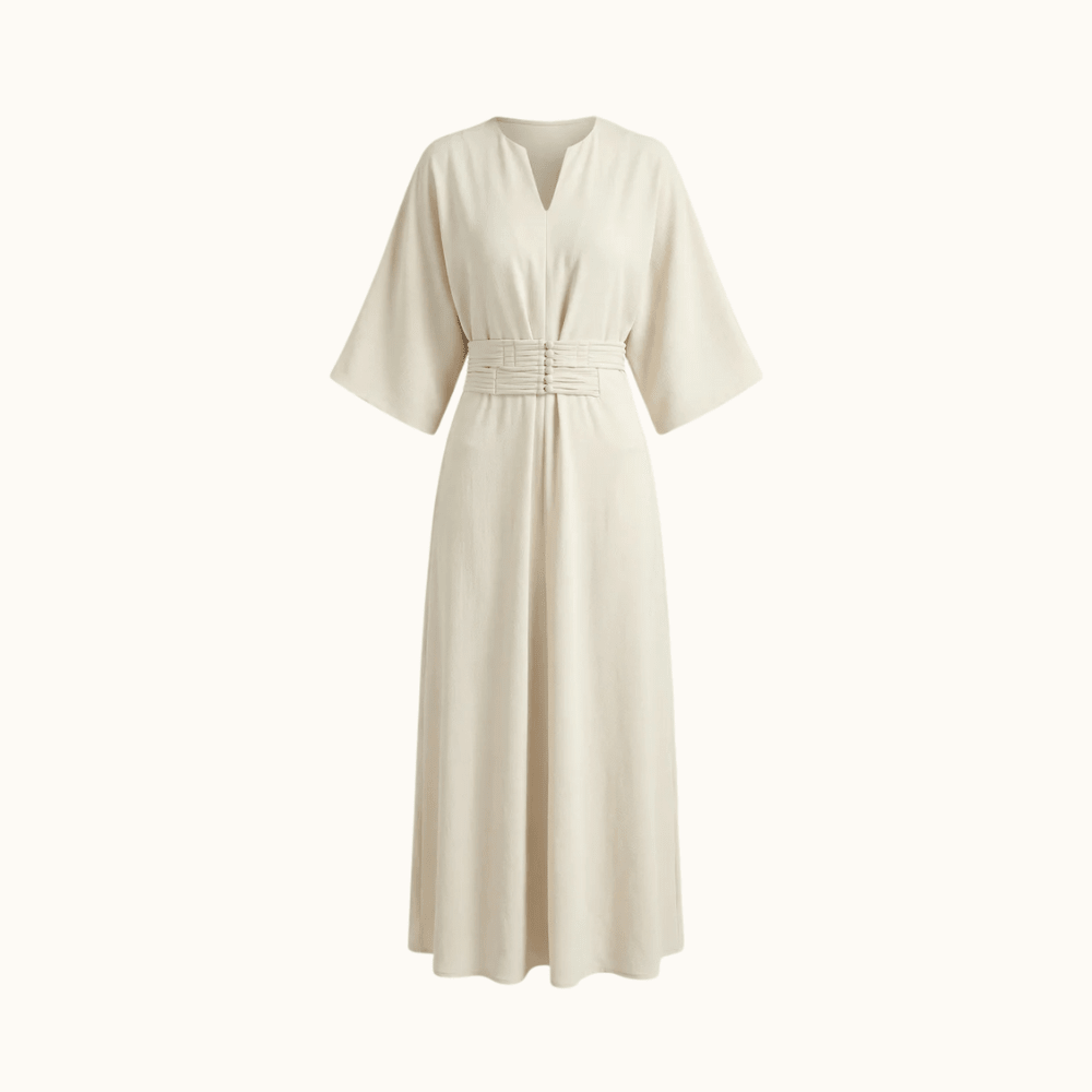 Maxi Dress Women Belted Waist With Bell Shaped Sleeves - Evergreen Outfits - Women Maxi Dress