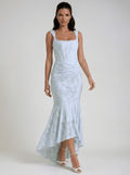 Maxi Dress Women Fitted Bodice Ruched Waist High Low Hem - Evergreen Outfits - Women Maxi Dress